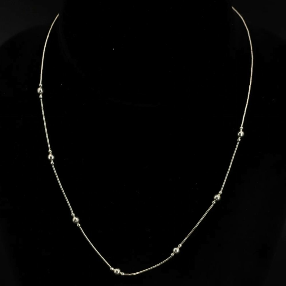 GORGEOUS VINTAGE STERLING SILVER SOUTHWESTERN BAR BALL STATION NECKLACE CHAIN